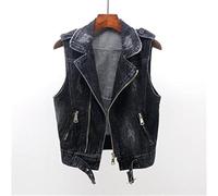 HJUGHPN Giacca da donna in denim gilet corto fresco outwear femminile senza maniche giacche jeans slim fibbia gilet (S)