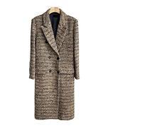 HJUGHPN Giacca da donna in lana con risvolto, a doppio petto, a maniche lunghe, stampato, cappotto spesso lavorato a maglia (L)