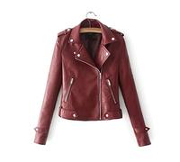 HJUGHPN Giacca da donna in pelle, casual, con cerniera, dimagrante, giacca in pelle (rosso, CN_XXL)