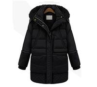 HJUGHPN Giacca da donna lunga midi cappotto invernale spesso con cappuccio bianco anatra piumino (nero, M)