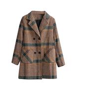 HJUGHPN Giacca da donna sciolta calda in lana parka da donna Outwear plaid stampato bavero manica lunga donna (L)
