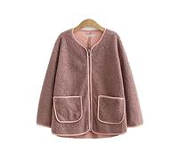 HJUGHPN Giacca da donna XL-3XL Cappotto invernale in pile polare, beige, rosa, nero, con tasche, giacca in caldo pile (rosa, XL)
