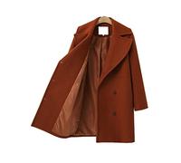 HJUGHPN Giacca lunga da donna cappotto di lana classico sciolto doppio petto autunno inverno ufficio signore nero cappotto ispessito (M)