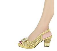 HJUGHPN Heels Arrive - Borsa per scarpe con decorazione abbinata, set di borse per scarpe di lusso con diamanti, Oro, 6,5