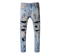 HJUGHPN Jeans da uomo da uomo con toppa con gemme e strass, slim elasticizzati, colore bianco, taglie 28-40 (blu, 30)