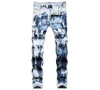 HJUGHPN Jeans da uomo da uomo, stile casual tie dye, streetwear, leggeri, lavaggio neve, skinny, jeans alla moda, jeans strappati, vestibilità aderente, in denim elasticizzato (5,5 UK)