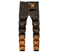 HJUGHPN Jeans da uomo in denim strappato con buchi, jeans slim fit a contrasto di colore, jeans sexy da strada, jeans casual quotidiani; (40 UK)