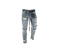 HJUGHPN Jeans da uomo in tinta unita jeans alla moda slim pantaloni sexy casual foro strappato design streetwear (taglia XXL)