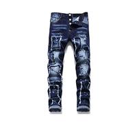 HJUGHPN Jeans da uomo leggeri di lusso da uomo slim fit patch jeans blu, jeans con stampa a pois mendicante, jeans da strada sexy (27)