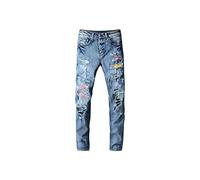 HJUGHPN Jeans da uomo stampati patchwork jeans streetwear slim skinny stretch denim pantaloni da uomo con fori strappati pantaloni (32)
