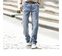 HJUGHPN Jeans da uomo, stile retrò, larghi, vintage, in denim lavato, stile hiphop, skateboarder, jeans strappati a gamba larga (azzurro, taglia 5,5)