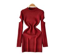 HJUGHPN Maglione da donna a maglia cava mini abito da donna tinta unita autunno girocollo inverno caldo maglione vestito da donna