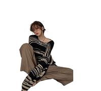 HJUGHPN Maglione da donna a righe maglione da donna patchwork a maniche lunghe pullover allentato oversize pullover casual lavorato a maglia