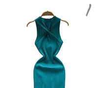 HJUGHPN Maglione da donna aperto sul retro sexy vestito da donna estivo girocollo sottile tinta unita senza maniche da donna abito midi linea ad A
