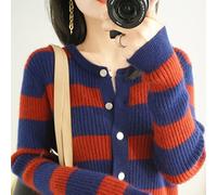 HJUGHPN Maglione da donna autunno e inverno lavorato a maglia cardigan femminile girocollo pullover maglione sciolto maglione largo cuciture a righe cappotto sottile (XL)