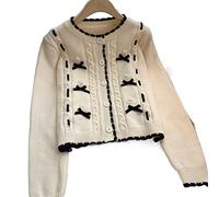 HJUGHPN Maglione da donna autunno sciolto colore contrasto Trim monopetto manica lunga cappotto lavorato a maglia cardigan (L)