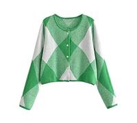 HJUGHPN Maglione da donna lavorato a maglia maglione patchwork oversize maglieria donna maglione abbigliamento (L) verde