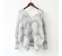 HJUGHPN Maglione da donna maglione da donna pullover a maglia cava top con scollo a V sciolto tendenza nuovo maglione da donna mohair di seta brillante da donna (grigio)