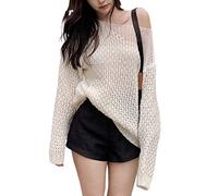 HJUGHPN Maglione da donna scavato fuori dalla spalla maglione da donna lavorato a maglia Top Pullover