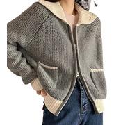 HJUGHPN Maglione Donna Autunno E Inverno Cardigan Donna Contrasto di Colore Risvolto Maglia Top Chic Doppia Cerniera Tasca Maglione