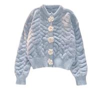 HJUGHPN Maglione Donna Cardigan Maglione Lavorato A Maglia Blu Chiaro Tie Dye Top Rosa Pulsante Dolce Casual Girocollo Vestito da Donna