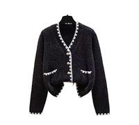 HJUGHPN Maglione Donna Maglione Cardigan Donna Autunno E Inverno Scollo a V Perla Petto Singolo Petto Allentato Manica Corta Addensato Maglione Dolce