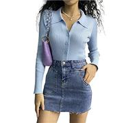 HJUGHPN Maglione Donna Maglione Top Autunno Monopetto Polo Collo A Maglia Camicia Da Donna Manica Lunga Striscia Tinta Unita Top