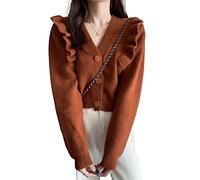HJUGHPN Maglione Donna Maglione Volant Patchwork Autunno Cardigan Manica Lunga Cappotto Tinta Unita Sciolto Tutti Gli Abbinamenti