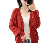HJUGHPN Maglione Donna Primavera E Autunno Scollo a V Cotone Lavorato A Maglia Cardigan Donna Grande Maglione Rilassato Hollow Pizzo Esterno Torre