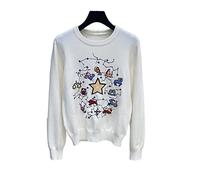 HJUGHPN Maglione Donna Ricamato Maglione Autunno E Inverno Girocollo Pullover Slim Maglia Manica Lunga Top