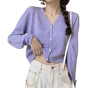 HJUGHPN Maglione Donna Scollo a V Cardigan Donna Solido Elastico Manica Lunga Crop Top Maglia Signora Protezione Solare Maglioni