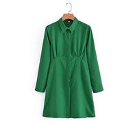 HJUGHPN Mini abito da donna con colletto rovesciato e pieghe, verde, mini abito da donna, casual, slim business (S)