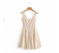 HJUGHPN Mini abito da donna senza maniche con bottoni in legno impiombato con orlo increspato e orlo a pieghe (M)