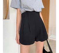 HJUGHPN Pantaloncini da donna a tinta unita, plissettati, traspiranti, a vita alta, tutti i paia con fondo casual da donna (nero, L)