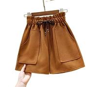 HJUGHPN Pantaloncini da donna autunnali da donna in lana con tasche multiple gambe larghe a vita alta temperamento versatili Sang Pantaloncini aderenti da donna (3, XL)