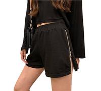 HJUGHPN Pantaloncini da donna con spacco laterale con cerniera pantaloncini da donna elasticizzati in vita tinta unita sexy vestibilità casual giacca a trapezio stile design tutti gli abbinamenti (1