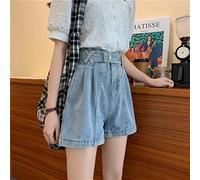 HJUGHPN Pantaloncini da donna Cowgirl, tinta unita, semplici cuciture, bottoni a vita alta, versione coreana, versatile, gamba larga, pieghevole, casual (S)