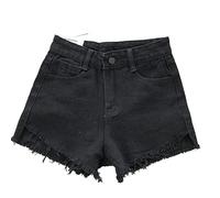 HJUGHPN Pantaloncini da donna, denim, tinta unita, semplice vita alta, abbigliamento da donna in lana vecchio, slim da strada, casual e sexy (2, S)