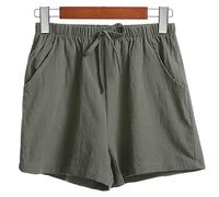 HJUGHPN Pantaloncini da donna eleganti a vita alta pantaloncini di lino da donna casual tinta unita gamba larga pantaloni corti in cotone pantaloni corti con tasca inferiore pantaloni neri (B,S)