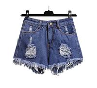 HJUGHPN Pantaloncini da donna estivi da donna, jeans strappati, a vita alta, regolari, neri, sexy, corti con foro (C, 5XL)