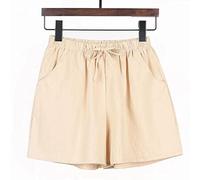 HJUGHPN Pantaloncini da donna estivi in cotone e lino, pantaloncini da spiaggia da donna, pantaloni corti basici, mini pantaloni a gamba larga, alla moda, casual, abbigliamento da casa (B, L)