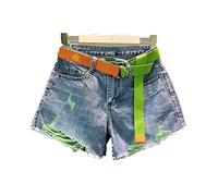 HJUGHPN Pantaloncini da donna estivi sottili sexy con buco in denim verde a contrasto di colore verde da donna alla moda jeans larghi a vita alta strappati pantaloni caldi abbigliamento da strada (XL)