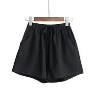 HJUGHPN Pantaloncini da donna in cotone e lino, pantaloncini corti da donna, mini pantaloni alla moda a vita alta per l'estate taglie forti (nero, S)