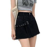 HJUGHPN Pantaloncini da donna Pantaloncini da donna in denim tinta unita design irregolare moda chic cool all-match Streetwear Hot a vita alta vintage foderato in pelliccia