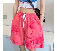 HJUGHPN Pantaloncini da donna Tie Dye Harajuku High Street Hip Hop elastico in vita hipster versatile sciolto casual caldo e dolce (XXL)