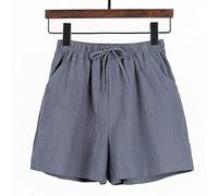 HJUGHPN Pantaloncini da donna Wome in cotone e lino, a vita alta, con coulisse, gamba larga (D,M)