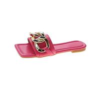 HJUGHPN Pantofole estive da donna, piatte, con catena dorata, in poliuretano, da ufficio, da donna, colore rosso rosa, taglia 40