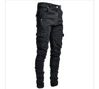 HJUGHPN Piumino da uomo casual in cotone con tasche multiple, pantaloni cargo con tasca laterale, jeans skinny, jeans skinny casual comodi (nero, XXL)