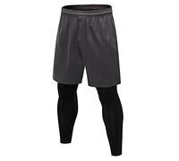 HJUGHPN Piumino da uomo e uomo, pantaloni della tuta finti in due pezzi da corsa con coulisse, elastici a compressione ad asciugatura rapida, pantaloni sportivi da uomo (grigio, L)
