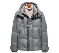 HJUGHPN Piumino da uomo invernale in pelle impermeabile imbottito da uomo piumino con cappuccio tasca con cerniera antivento cappotto da neve (grigio, L)
